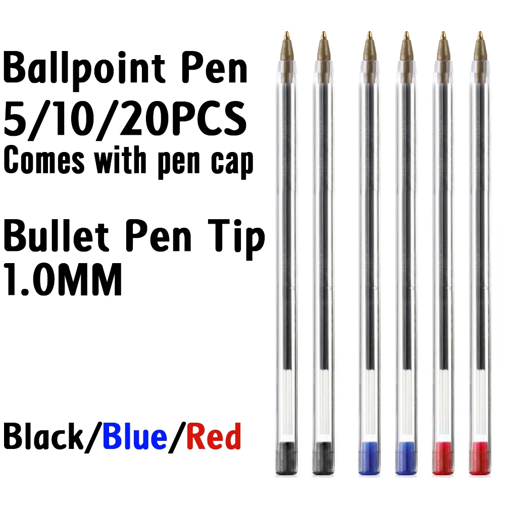 Office Tech Accessories - Bulk Pack 5/10/20Pcs Ballpoint Pens 1.0mm